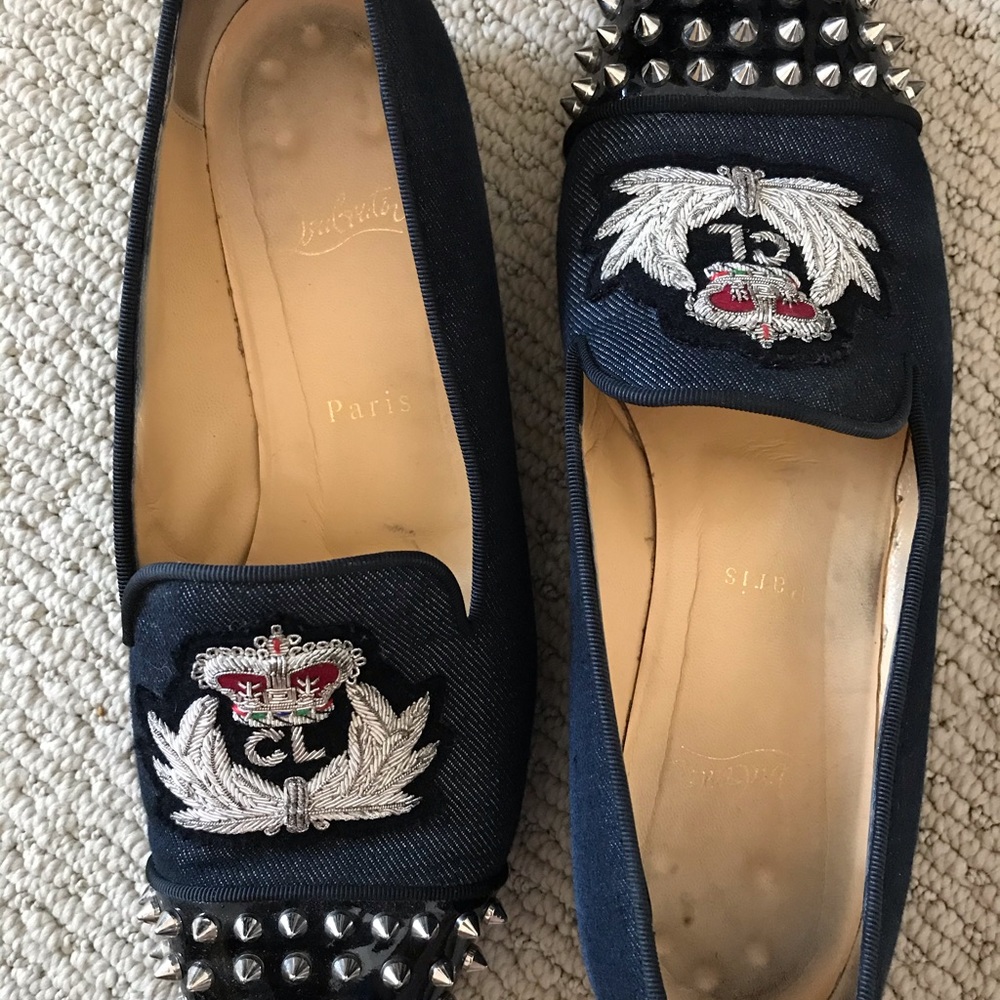 Christian Louboutin Black and Silver Embellished Flats - Picture 2 of 8